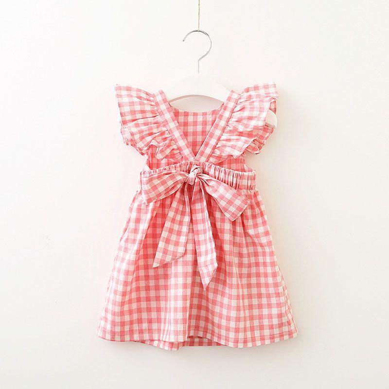 Pretty Girl Cotton Plaid Print Backless Dresses