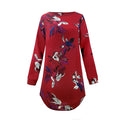 Casual Long-sleeve Round Neck Flower Printed Women Dress