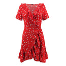 Bright Color Polka Dot Printed Short-sleeve Ruffled Wrap Dress