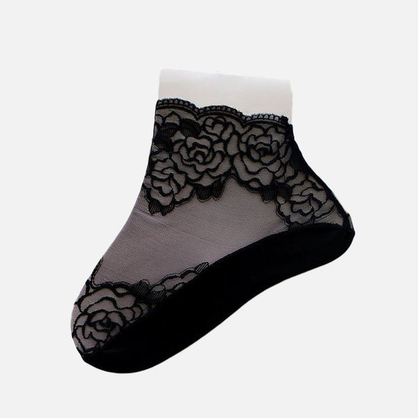 10pairs/set Women Summer Breathable Mesh Rose Pattern Lace Socks