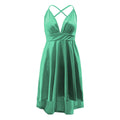 Irregular High-low Hemline Women V Neck Sleeveless Backless Satin Dress