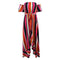 Color Blocking Stripes Print Sweet Off-shoulder Flouncing Irregular Hemline Maxi Dress