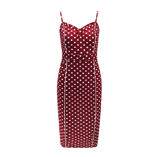 Elegant Medium Length Polka Dot Printed Women Slit Bodycon Slip Dress