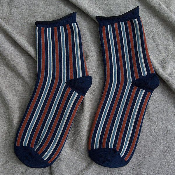 10pairs/set Women Unique Color Blocking Stripes Pattern Edgy-rolling Socks