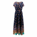 Women Vacation Style Short-sleeve Floral Printed Wrap Maxi Dress