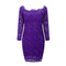 Elegant Plain Lace Long-sleeve Boat Neck Three-quarter Sleeve Bodycon Dress