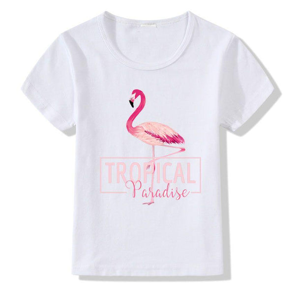 Kids Pink Flamingo Print Short Sleeves T-shirts