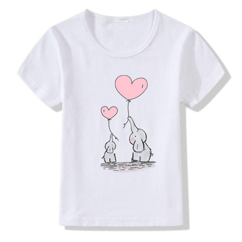 Kids Cute Elephant Print Short Sleeves Tees