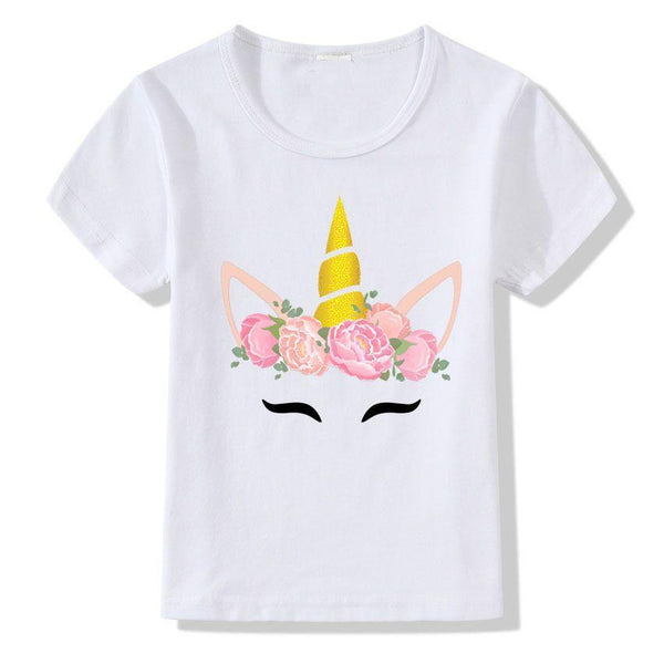 Simple Style Girls Sweet Unicorn Print Short Sleeves T-shirts