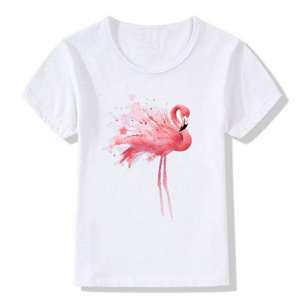 Fashion Kids Flamingo Print Short Sleeves White T-shirts