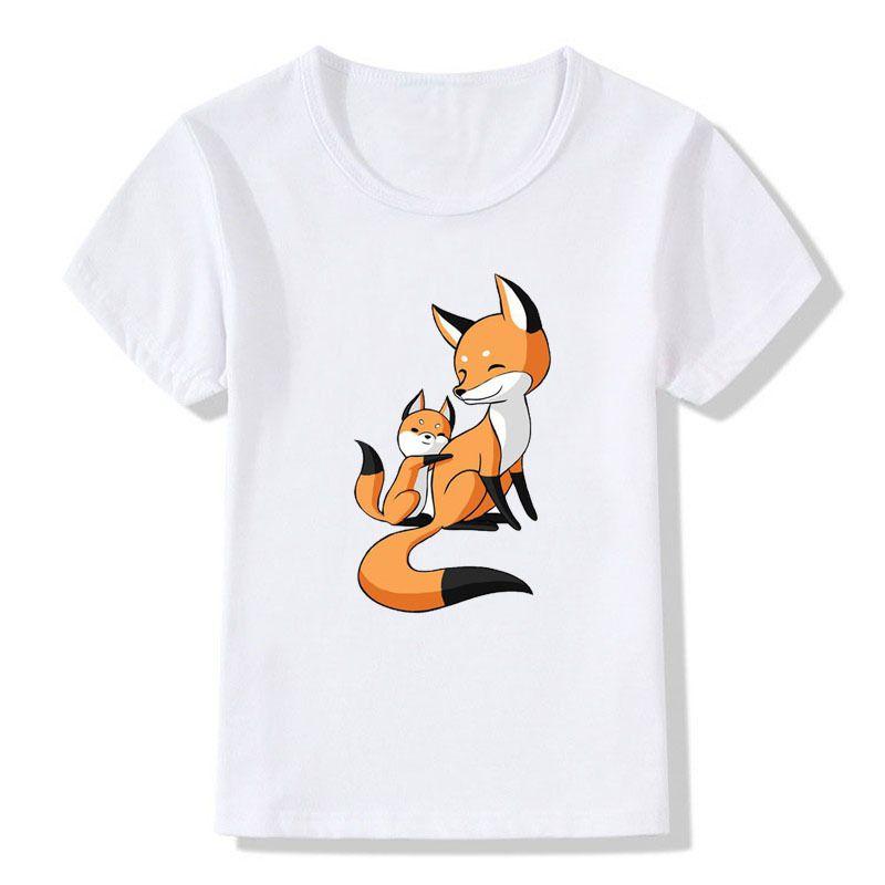 Kids Fox Print Short Sleeves Casual T-shirts