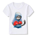 Kids Modal Short Sleeves Cat Print T-shirts