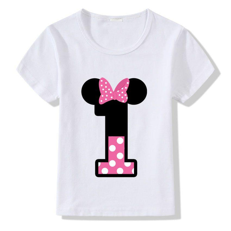 Girls Cute Bowknot Number Print Short Sleeves Tees