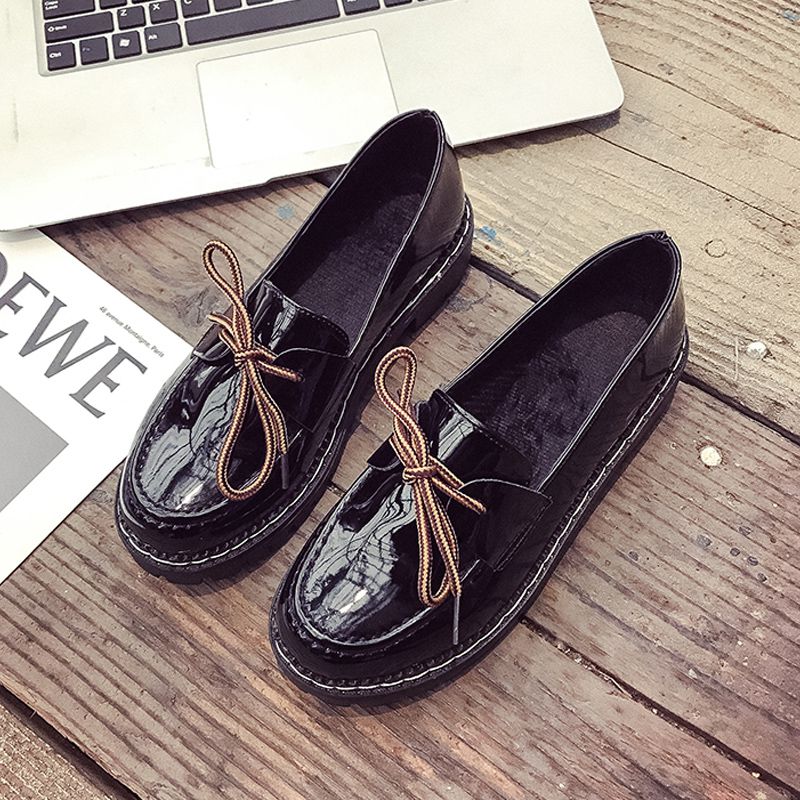 Fashion British Style Round-toe Lace Up Chunky Heel Leather Shoes