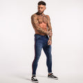 Men Side Stripe Design Zip Fly Skinny Jeans
