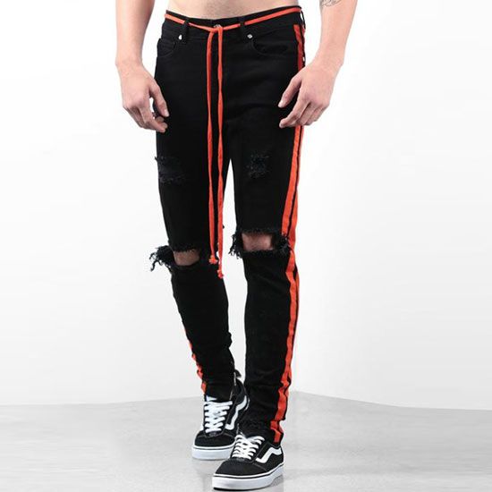 Highstreet Men Side Stripes Design Skinny Jeans