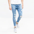 Fashion Men Solid Color Ripped Denim Jeans