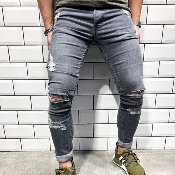 Casual Men Cotton Faded Wash Ripped Denim Jeans