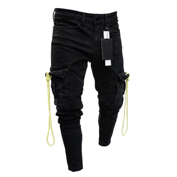 Fashionable Men Pocket Design Black Skinny Jeans