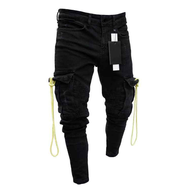 Fashionable Men Pocket Design Black Skinny Jeans