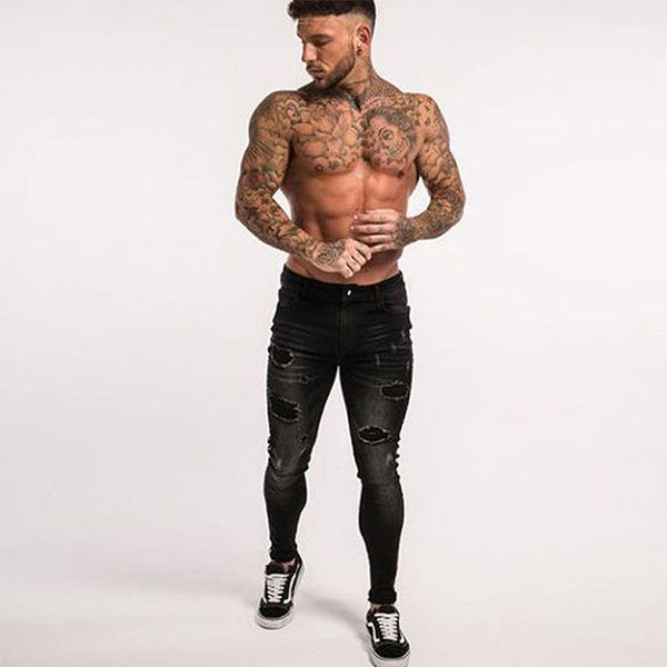 New Arrival Plain Side Stripes Ripped Skinny Jeans