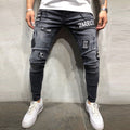 Men Fashion Patched Ripped Skinny Jeans