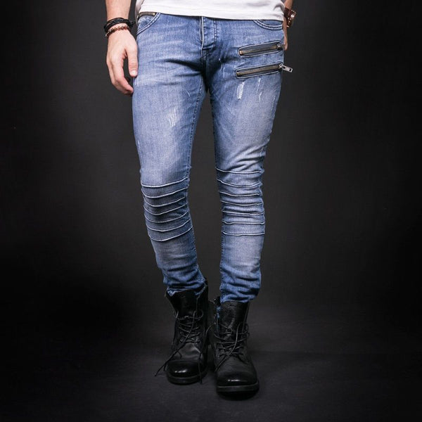 Hot Sale Men Solid Color Zip Fly Skinny Jeans