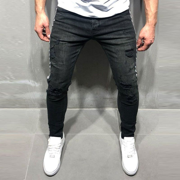Fashion Men Side Arrow Patched Skinny Jeans