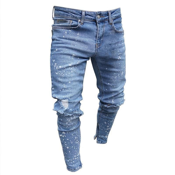 Men Paint Splatter Pattern Ripped Denim Jeans