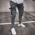 Men Solid Color Side Pocket Design Denim Jeans