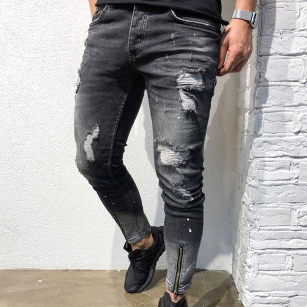 Men Cotton Paint Splatter Pattern Ripped Jeans