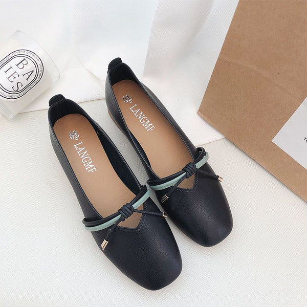 Fresh Style Square-toe Spaghetti Strap Decor Chunky Heel Mary Jane Shoes