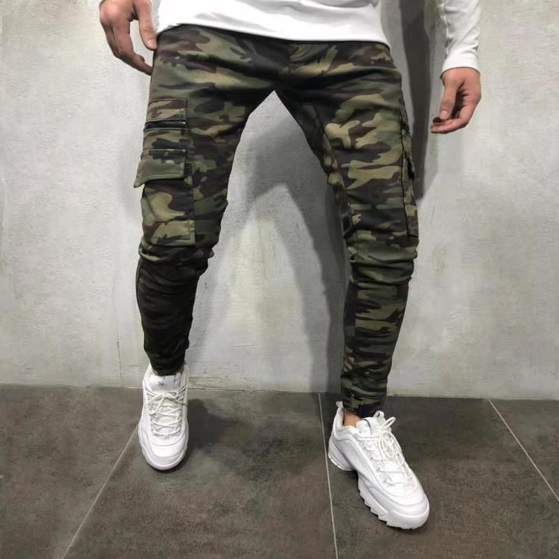 Men Cotton Camouflage Print Pocket Design Jeans