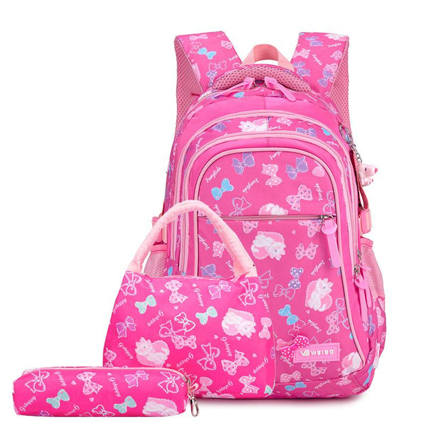 3pcs/set Cute Cartoon Bowknot Printed Multifunctional Backpack Handbag And Pencil Case Size