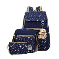 3pcs/set Fashion Star Printed Canvas Backpack Crossbody Bag And Pencil Case