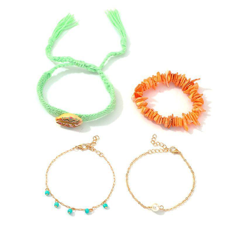 Hot Sale Colored Irregular Shell Design Ethnic Woven 4pcs Bracelets Set