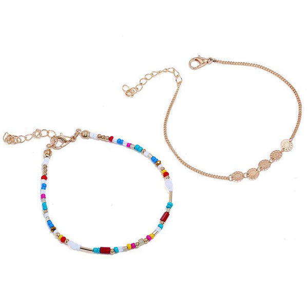 Hot Sale 2pcs/set Multicolor Beads Ethnic Style Alloy Chain Bracelets