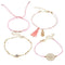 Handmade Ethnic Style Women Hollow Alloy Flower Pink Tassel 4pcs Bracelets Set