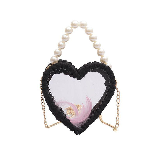 Creative Handmade Design Heart Shape Imitation Pearl Transparent PVC Metal Bag