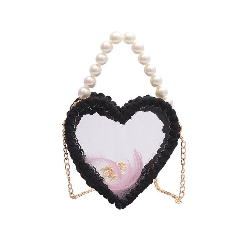 Creative Handmade Design Heart Shape Imitation Pearl Transparent PVC Metal Bag