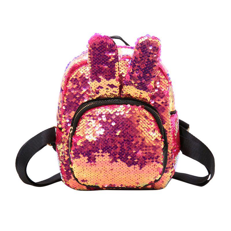Fresh Style Women Multicolor Sequin Decor Rabbit Ear Mini Size Backpack