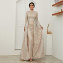 Long-sleeve Mock Neck Year-end Evening Party Overlap Maxi Dress