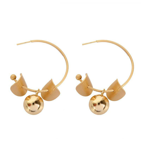 Hot Sale Vintage Women Alloy Ball Decor Hoop Earrings