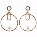 Elegant Women Simple Imitation Pearl Design Hollow Round Shape Drop Earrings