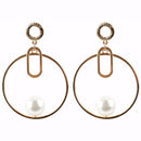 Elegant Women Simple Imitation Pearl Design Hollow Round Shape Drop Earrings