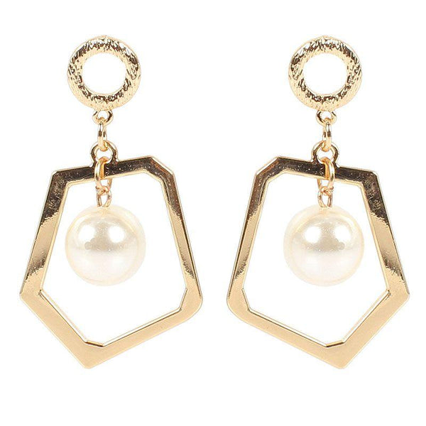 Fashion Imitation Pearl Design Women Irregular Geometric Shape Earrings