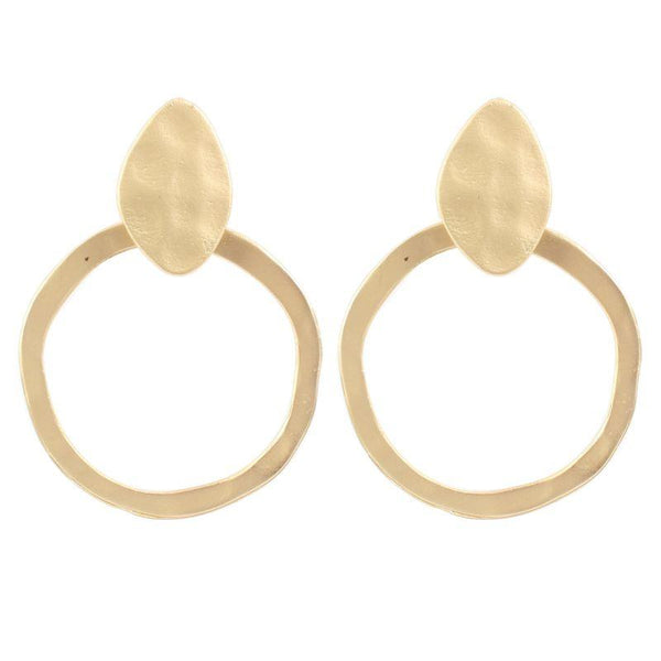 Simple Irregular Round Shape Unique Matte Golden Alloy Earrings