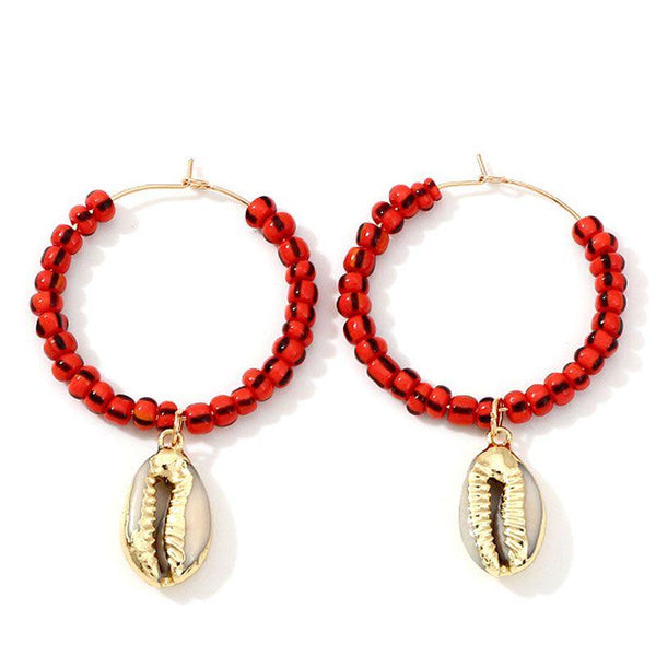 Fashion Colored Acrylic Beads Design Summer Shell Pattern Hoop Earrings