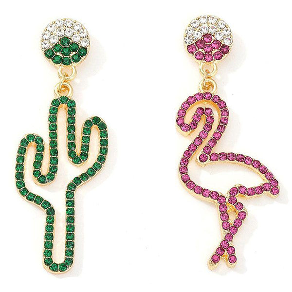 Creative Summer Asymmetric Cactus Flamingo Shape Women Drop Earrings