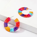 Hot Sale Women Multicolor Handmade Raffia Design Hoop Earrings